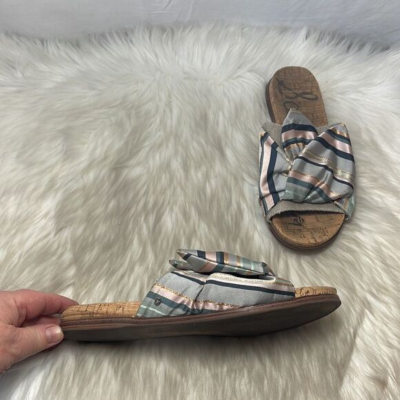 Sam Edelman Heidi Gold Metallic Stripe Slide Sandals Sz 8.5 - Picture 1 of 6